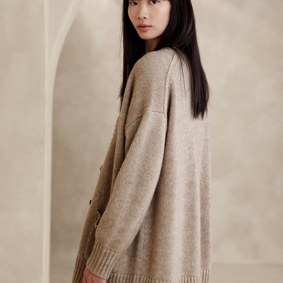 New photos! BANANA REPUBLIC Wool/Cotton Cardigan, Charcoal Gray, Sz Large - Picture 8 of 9